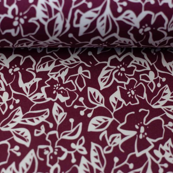 Stretch-Satin Martha, cremefarbenen Blumen auf Bordeaux